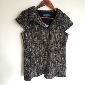Millard Fillmore Tweed Vest Jacket Womens Size Medium Black Cream Cap Sleeve